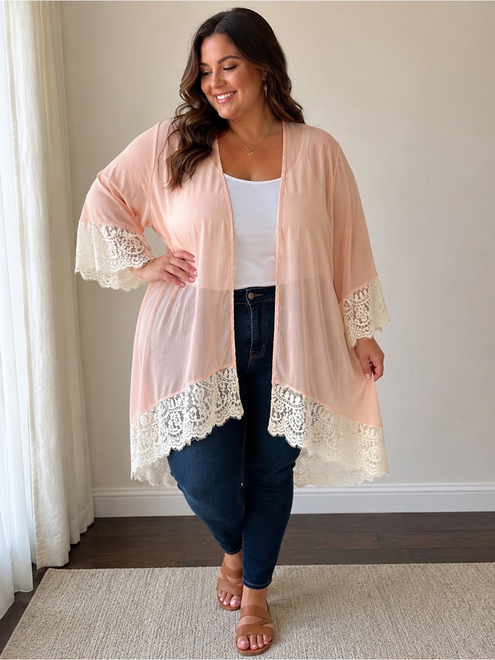 Torrid Size 1/2 Blush Pink Lace Trim Sheer Kimono Open Front Romantic Boho
